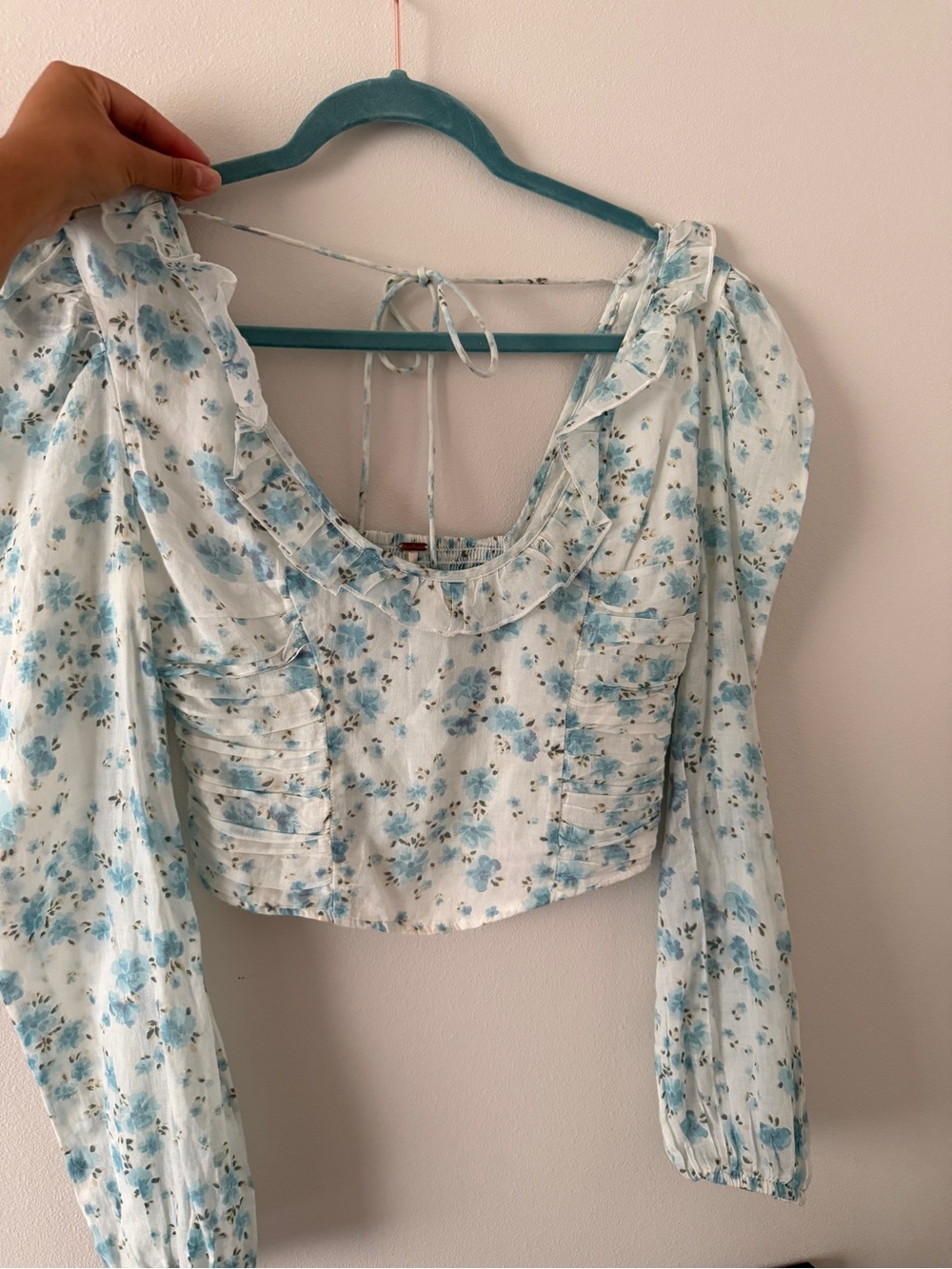 FREE people  Blue Floral Ruffled Blouse